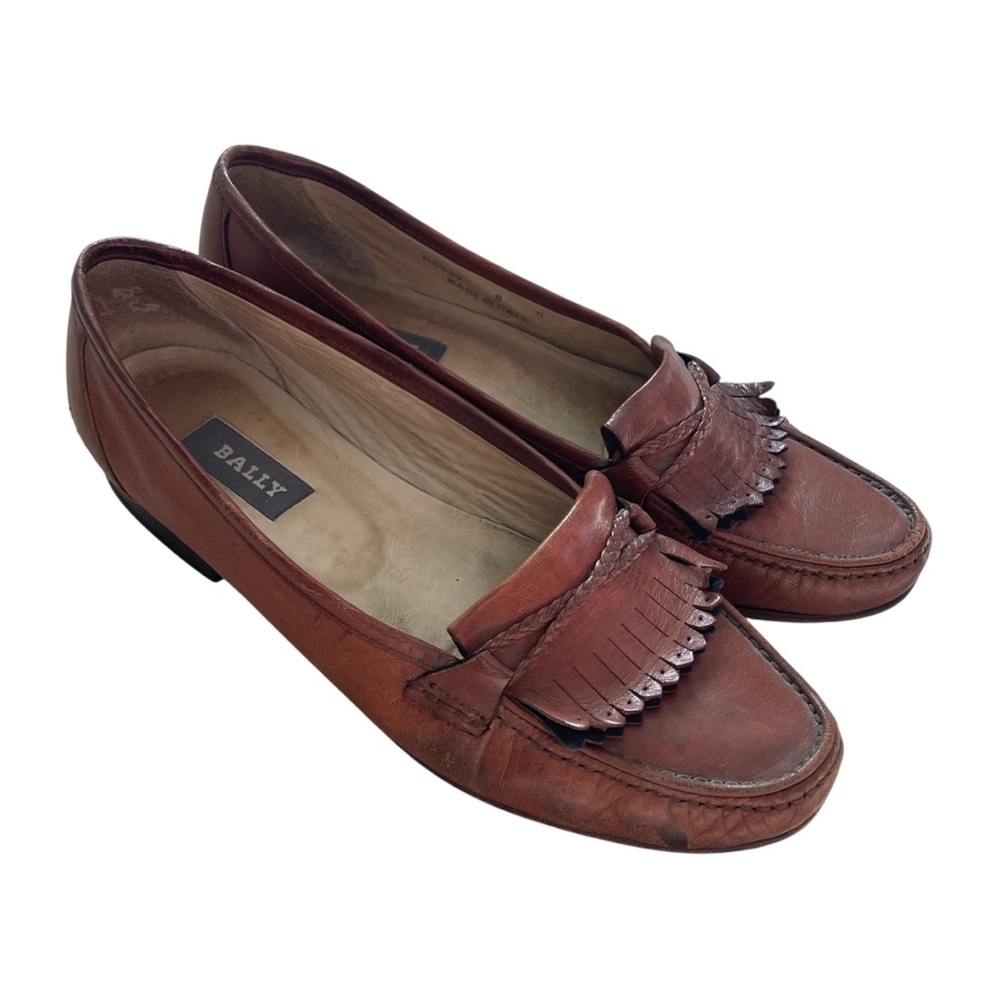 Women's Bally Handcrafted Brown Leather Loafers Shoes Italy